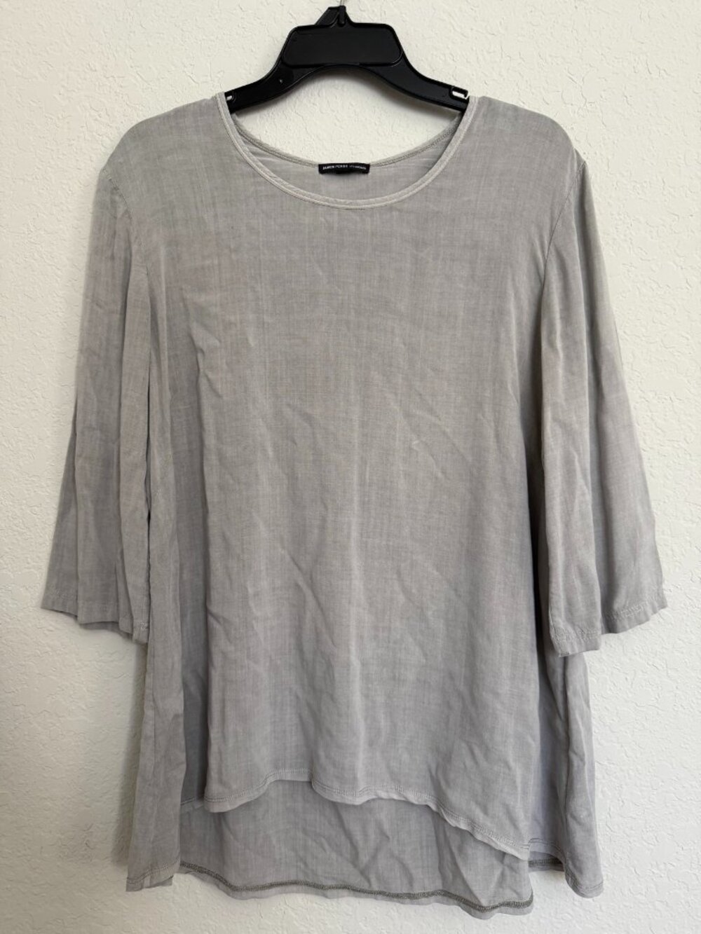 James Perse Light Grey Scoop Neck 3/4 Sleeve Tunic Top L Minimalist Quiet Luxury